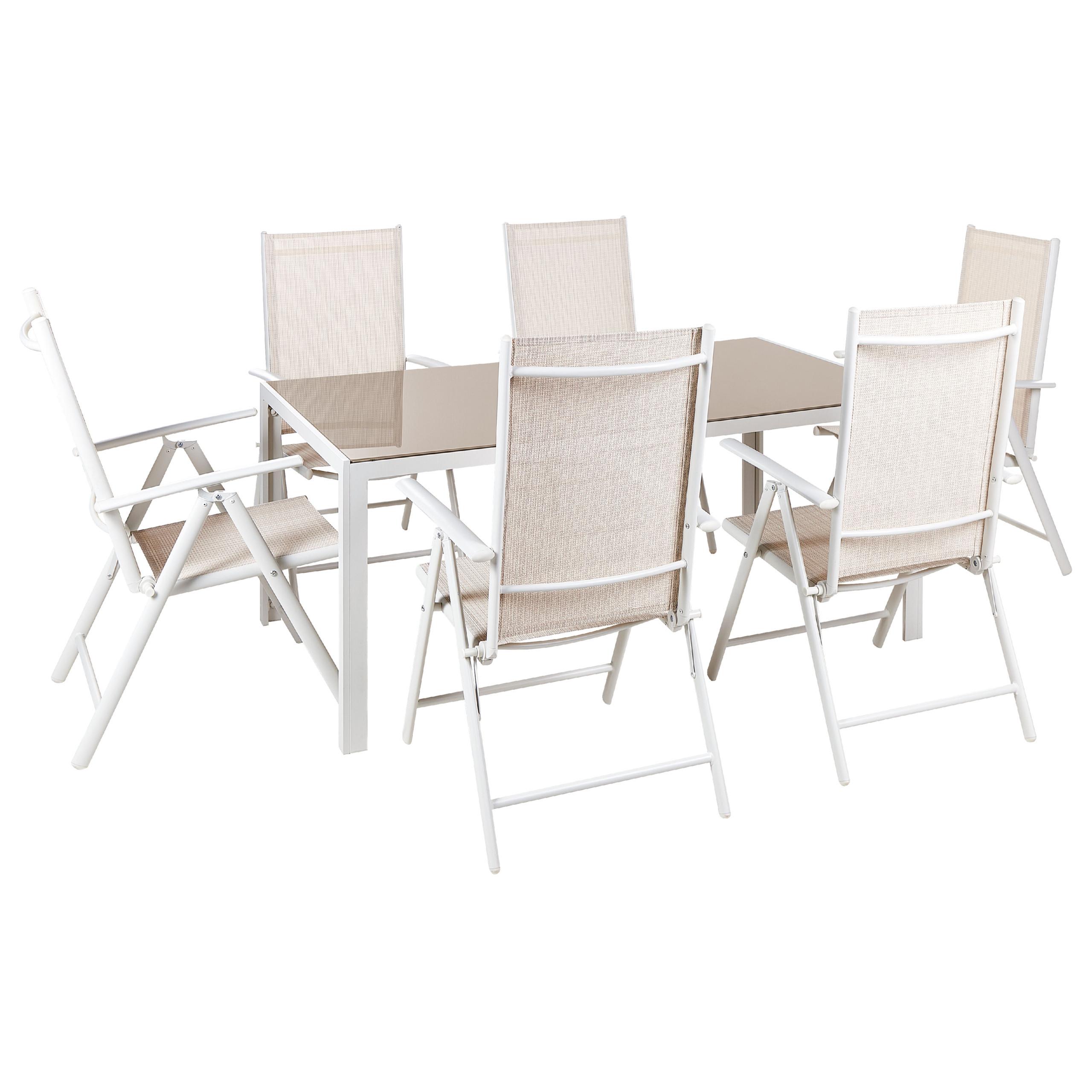 GARTENMÖBEL SET 6-Sitzer Aluminium Beige Catania - Beige/Weiß, Metall - Beliani