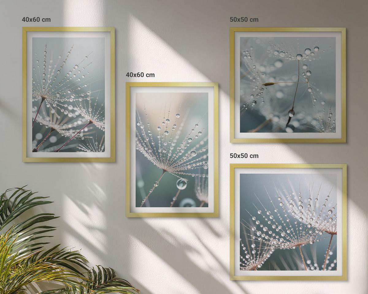 BILDER SET 4er Set - 50x50 cm & 40x60 cm Goldrahmen - Wassertropfen auf Löwenzahnsprossen - Goldfarben, Kunststoff (50/50cm) - TULUP