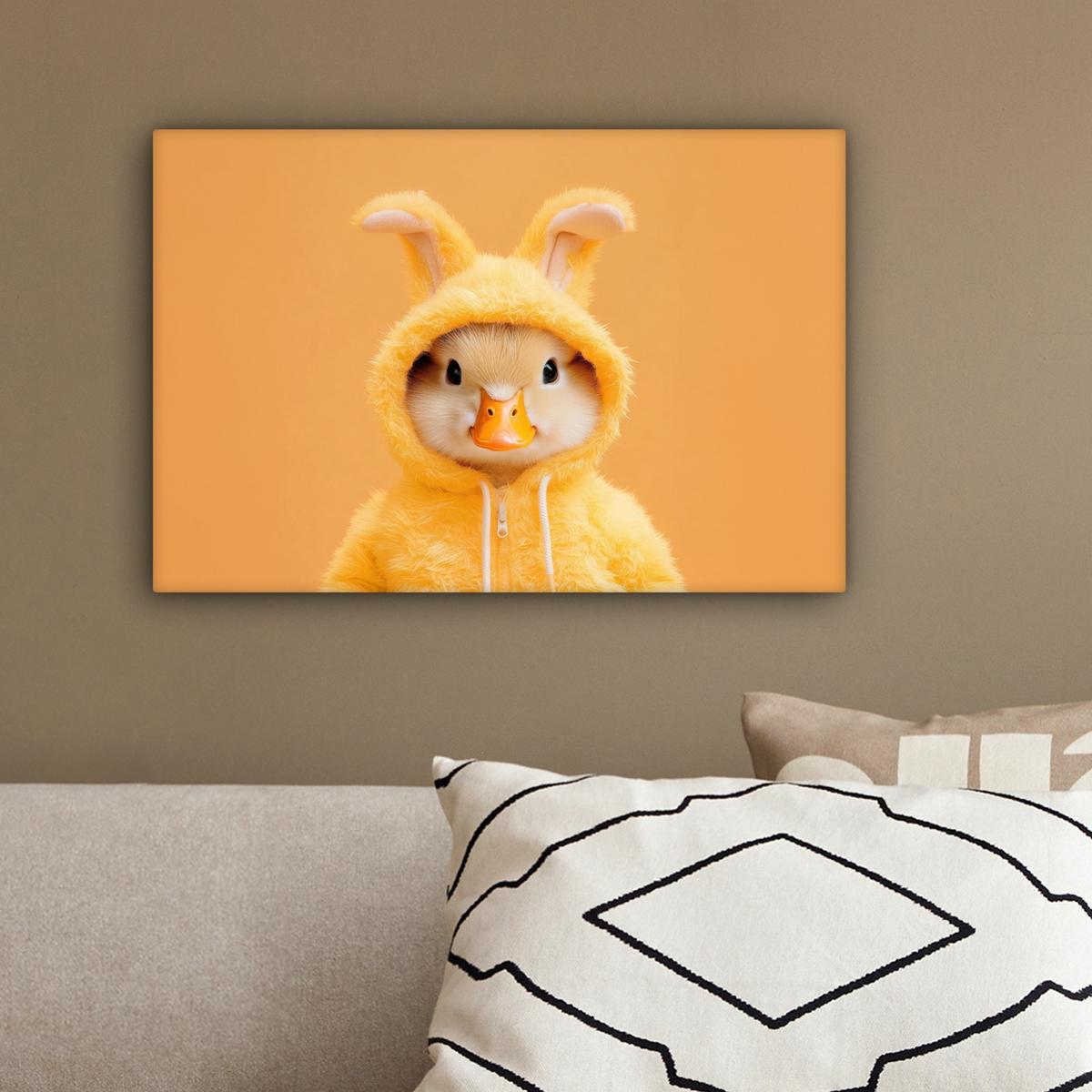 LEINWANDBILD Osterhase - Kostüm - Ente Deko Schlafzimmer 30x20 cm - Gelb, Textil (30/20cm) - MuchoWow