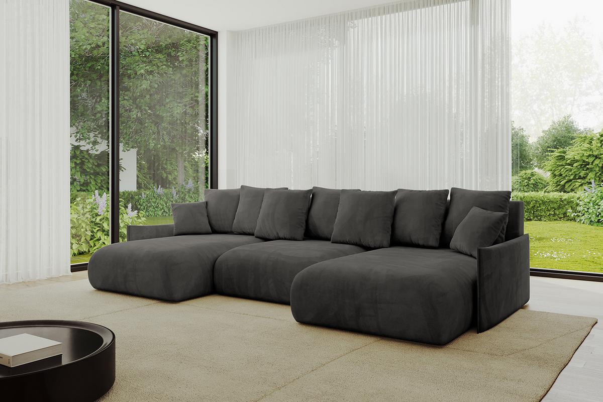WOHNLANDSCHAFT mit Schlaffunktion und Bettkasten ONESK-U-v1 317x177x72 Dunkelgrau Velours - Anthrazit, Holzwerkstoff/Kunststoff (317/72/177cm) - ALTDECOR