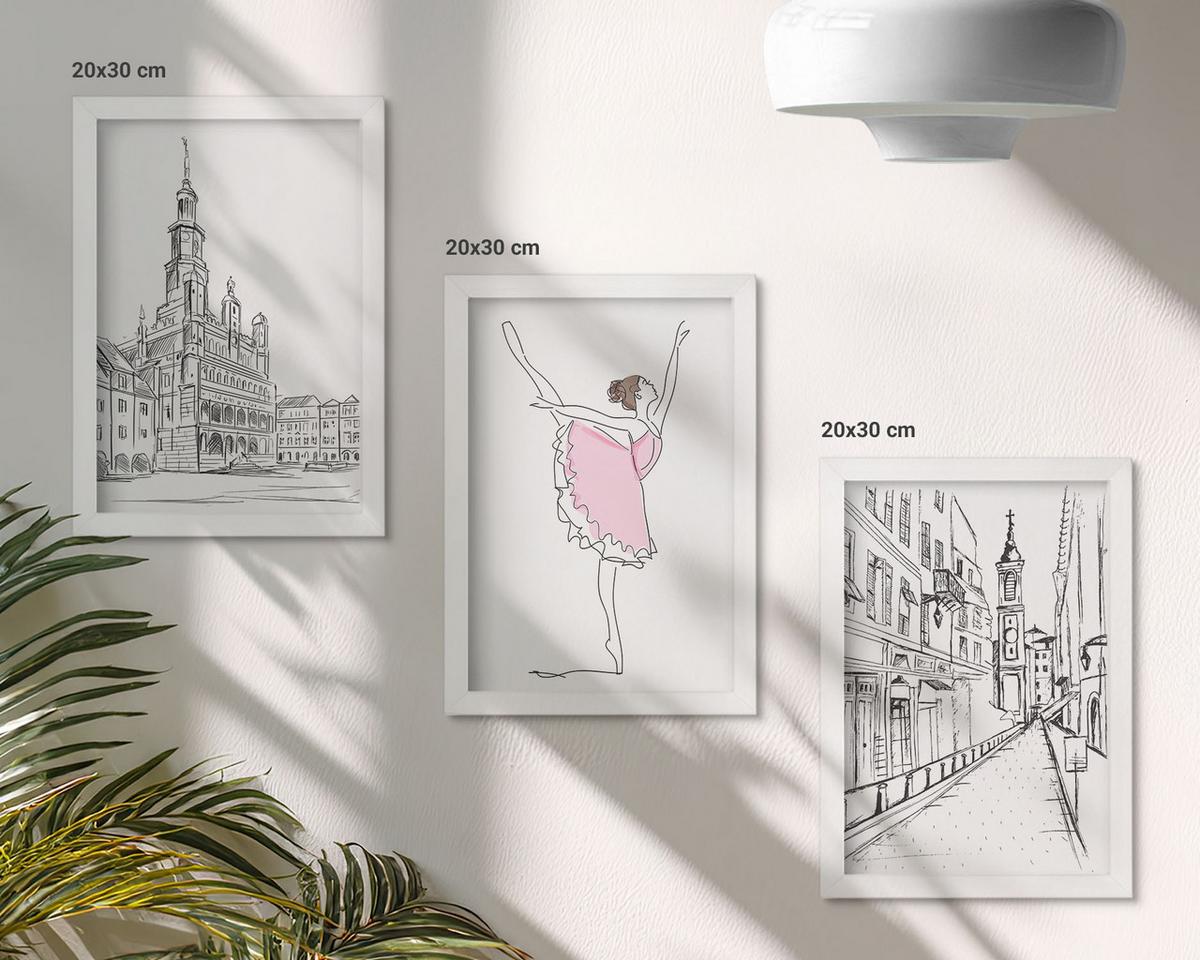 BILDER SET 3er Set - 20x30 cm Weißer Rahmen - Stilvolle Ballerinen und Architektur - Weiß, Kunststoff (20/30cm) - TULUP
