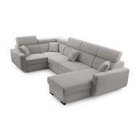 WOHNLANDSCHAFT CASTELLO Grau Plüsch-Stoff mit Schlaffunktion - Grau, Holz (337/97/184cm) - MASSENO