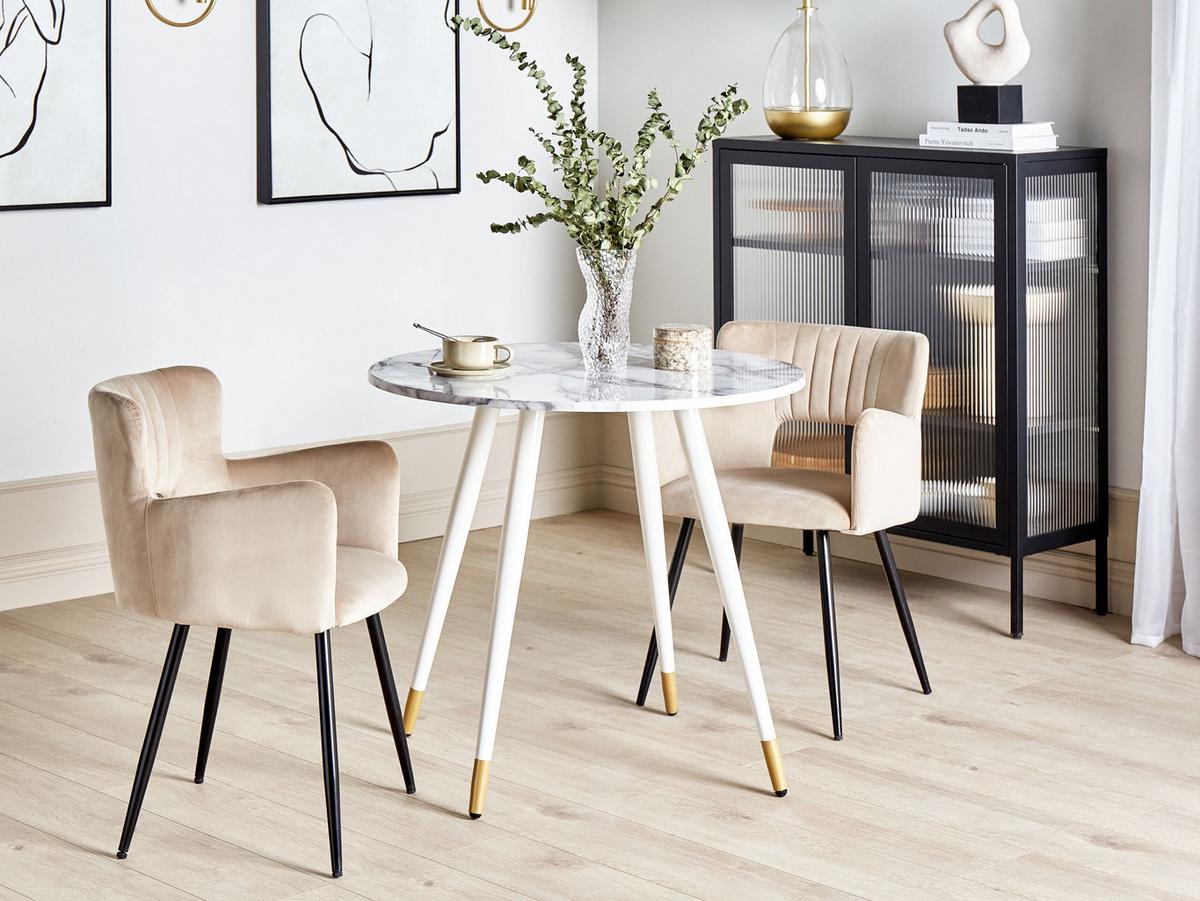 ESSTISCH 80/75 cm Marmor Rund Gutiere - Weiß, Holzwerkstoff (80/80/75cm) - Beliani