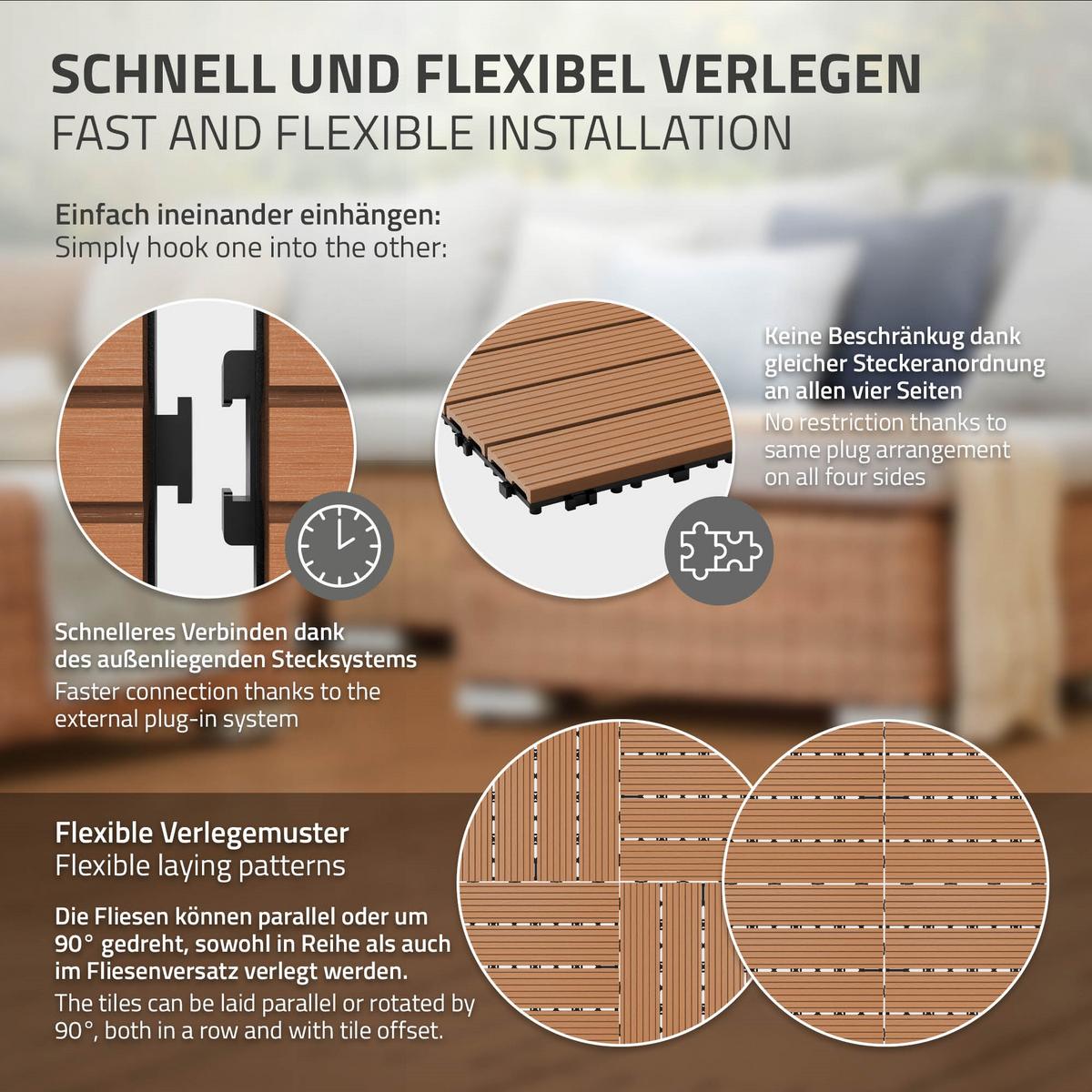 BODENPLATTE 4er Set - Hellbraun, Holzwerkstoff (30/30/2cm) - ECD-Germany