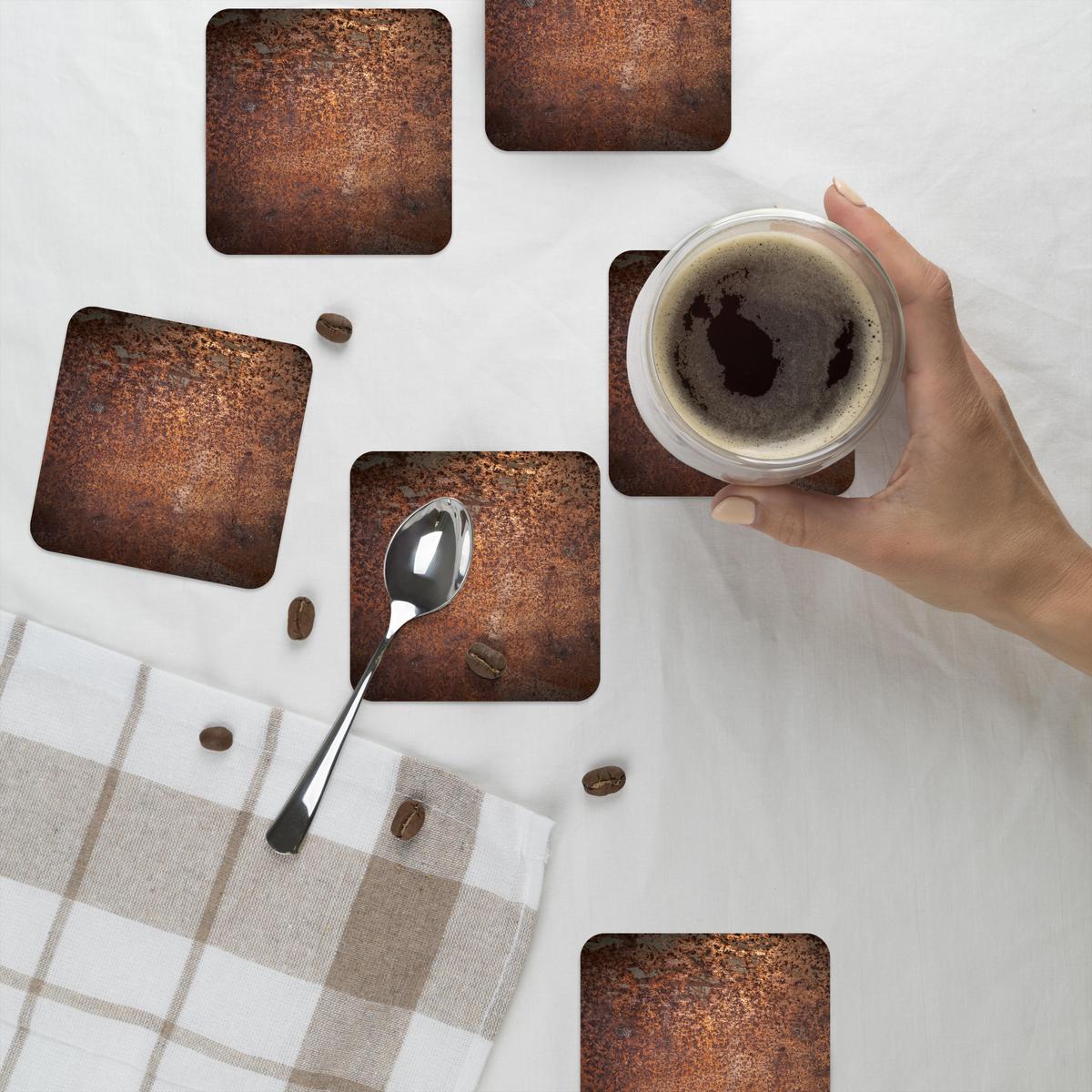GLASUNTERSETZER 6er-Set Stahl - Rost - Bronze - Struktur Getränkeuntersetzer 10x10 cm - Rostfarben, Naturmaterialien (10/0.2cm) - MuchoWow