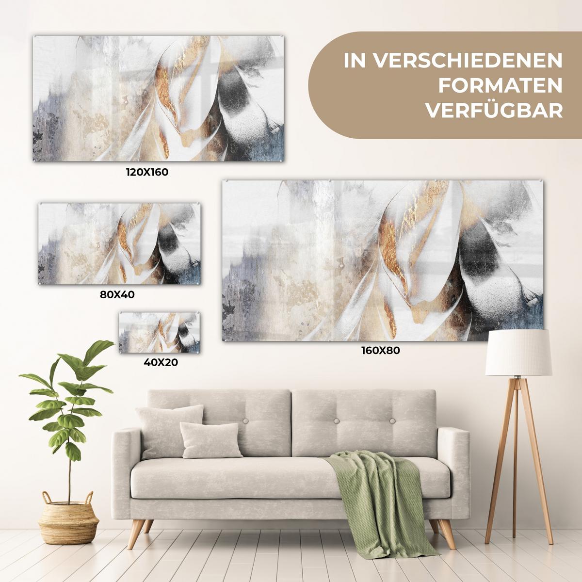 ACRYLGLASBILD Luxus - Abstrakt - Gold - Weiß 120x60 cm - Goldfarben, Glas (120/60cm) - MuchoWow