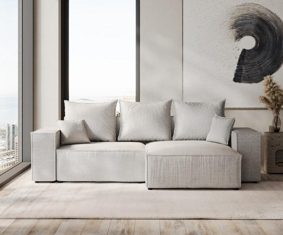 ECKSOFA SENSO mit Schlaffunktion Hellbeige im City Stoff - Hellgrau/Schwarz, Holz/Holzwerkstoff (255/148cm) - AltaBeds