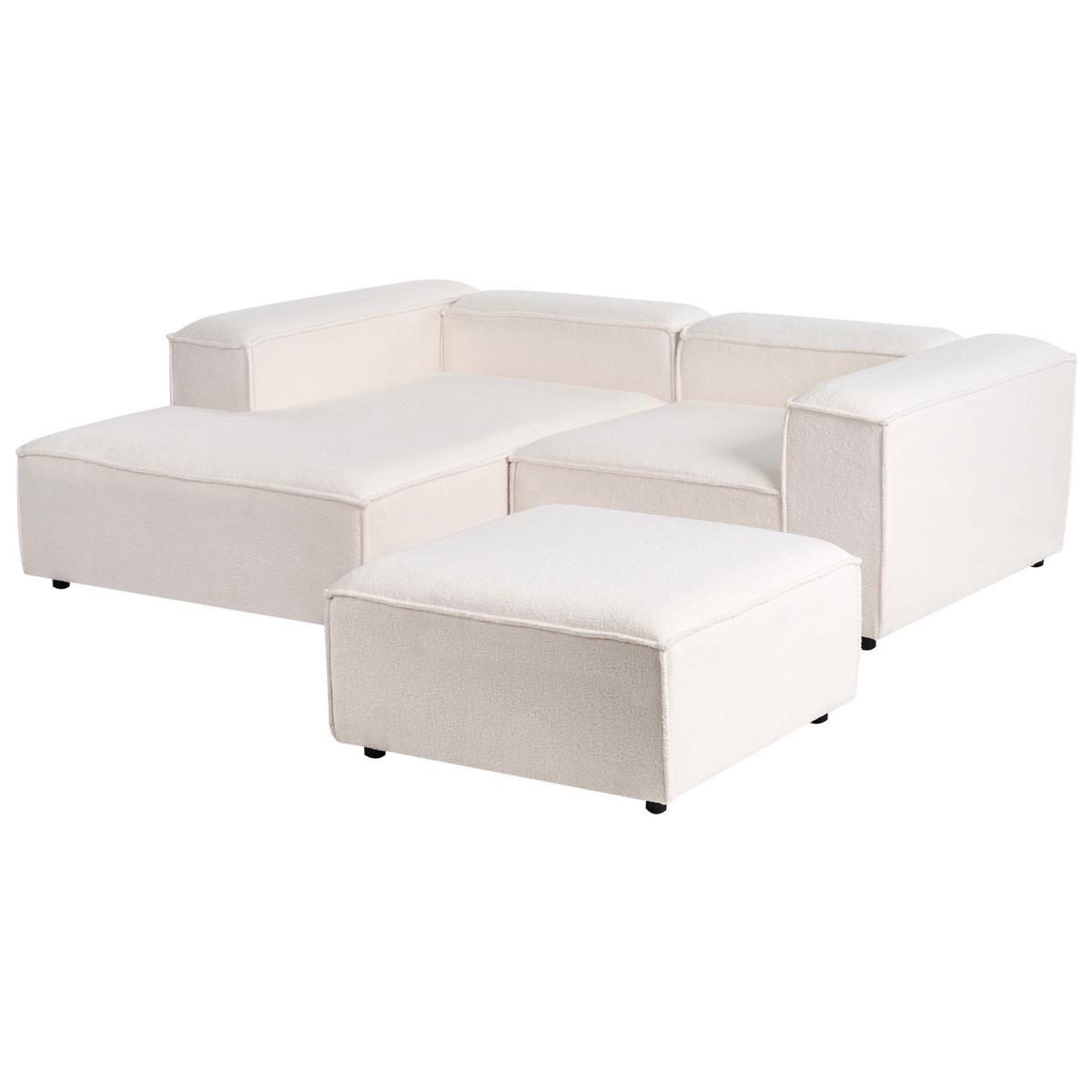 ECKSOFA Modul 2-Sitzer mit Ottomane Bouclé Cremeweiß rechtsseitig Ardal - Creme, Textil (240/180cm) - Beliani