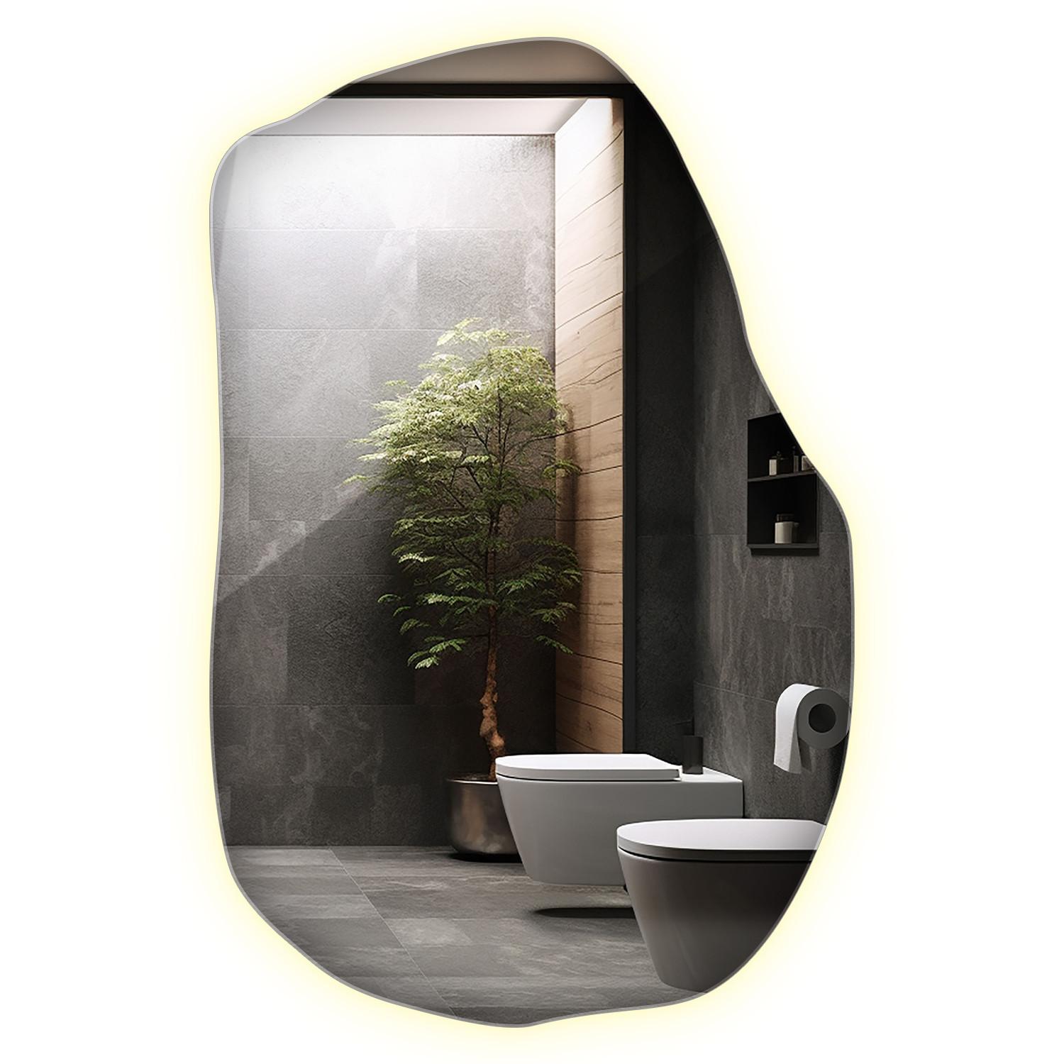 LED-SPIEGEL 100x65 cm Asymmetrisch Neutralweiß 4000K - Transparent, Glas (65/100/0.4cm) - Wallfluent