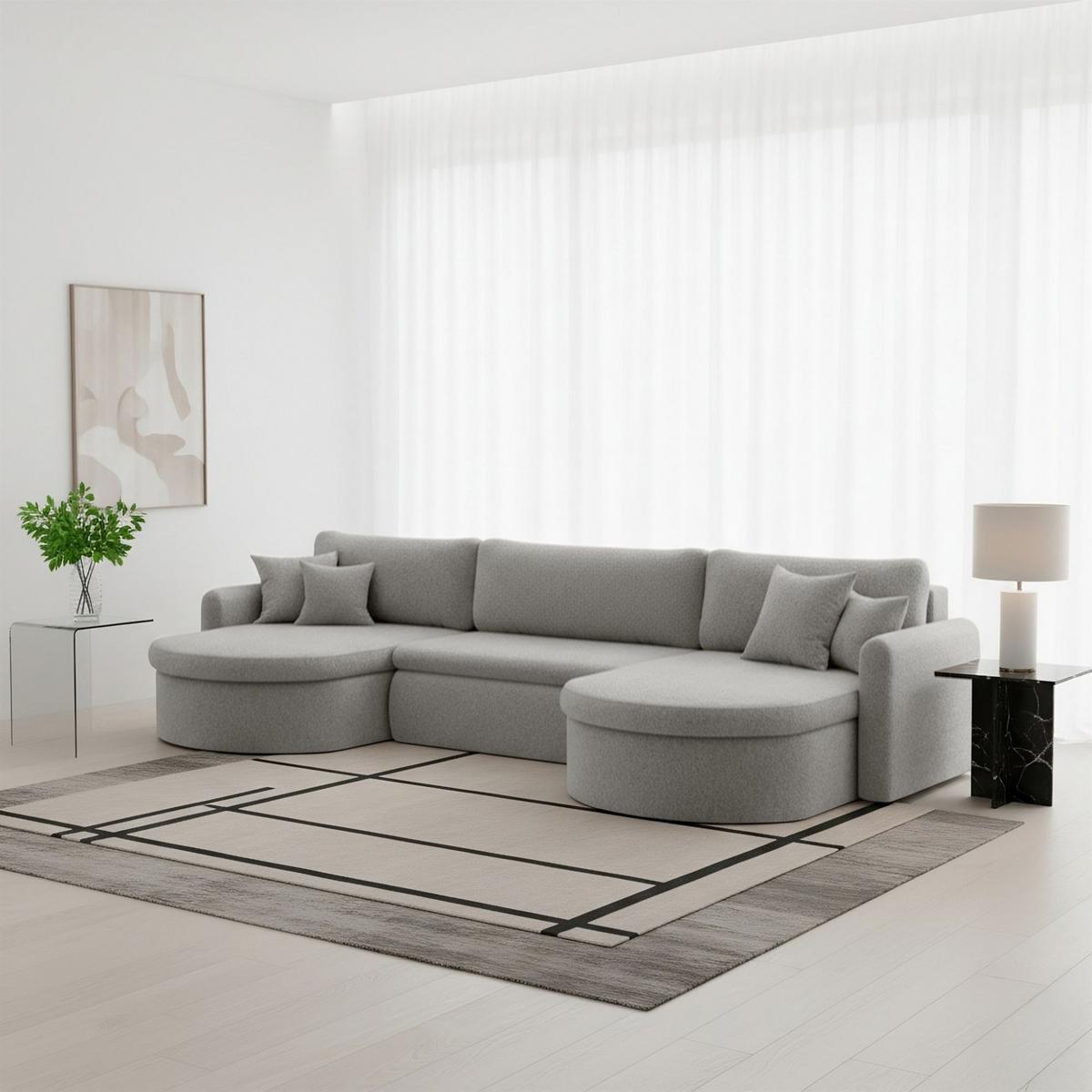 WOHNLANDSCHAFT Feliz In Quelle - Hellgrau, Holzwerkstoff/Textil (350/83/160cm) - Fun Möbel