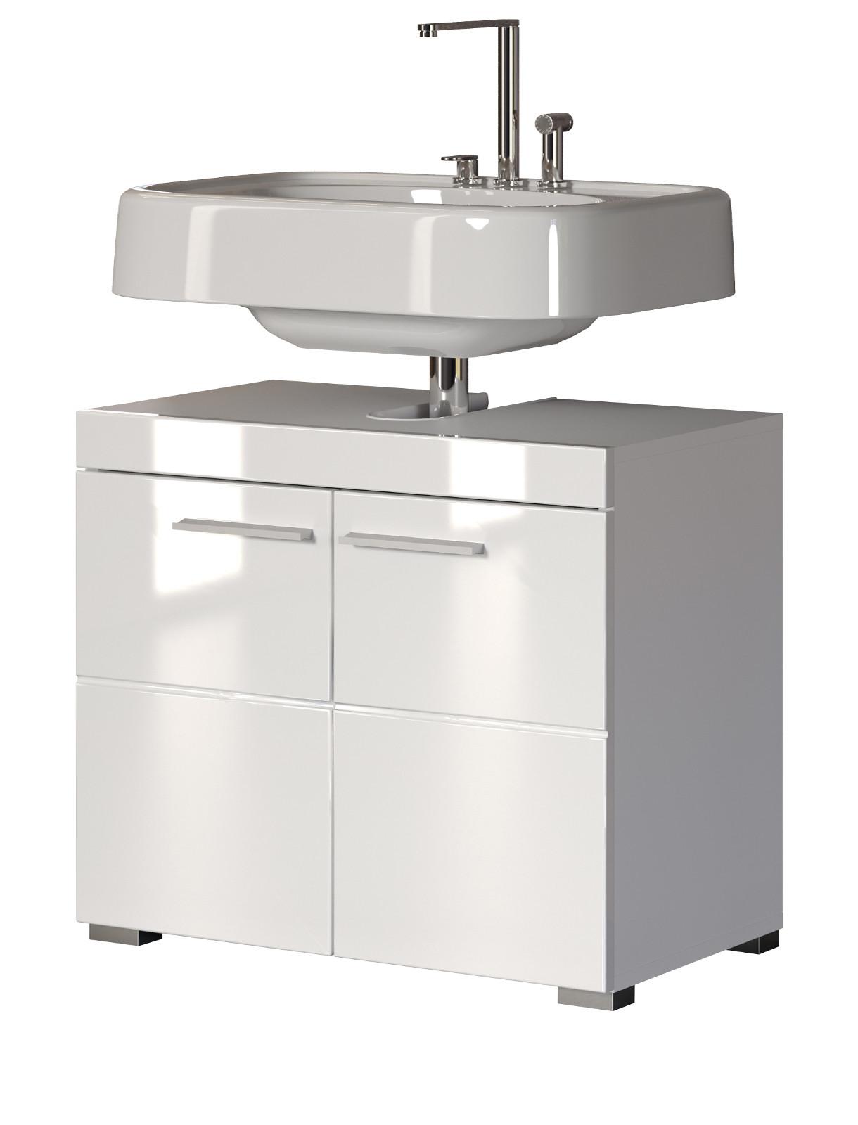 WASCHBECKENUNTERSCHRANK weiß Hochglanz 60 x 56 cm, Badschrank 2-türig - Weiß, Holzwerkstoff/Kunststoff (60/56/34cm) - Top.Furn