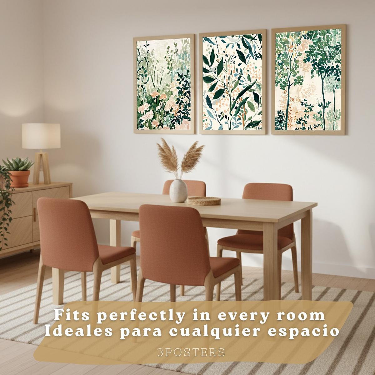 POSTER 3er-Set Wandbilder Floral Landschaft modern Wohnzimmer Deko, Schlafzimmer, Küche, Badezimmer Rahmenlos A3 - Klar, Papier (29.7/1/42cm) - Nacnic