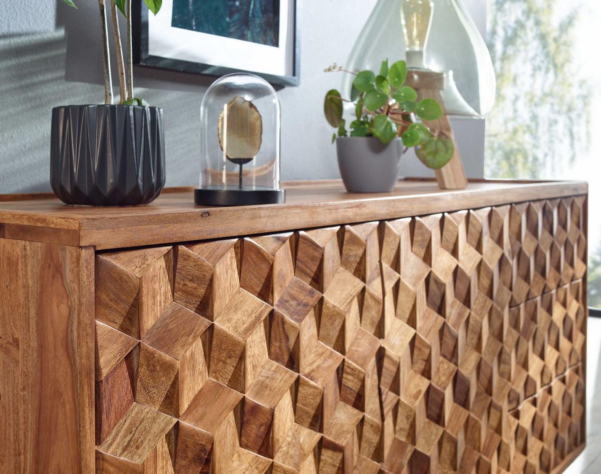 SIDEBOARD – Massivholz, 138x76x45 cm, mit Türen und Schubladen - Braun, Holz (138/76/45cm) - KADIMA DESIGN