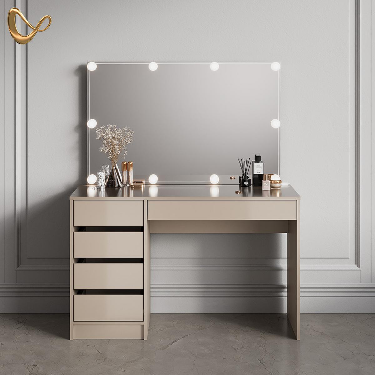 SCHMINKTISCH Imola Greige 120 cm mit LED-Kette - Greige, Holzwerkstoff (120/75/55cm) - Livinity®