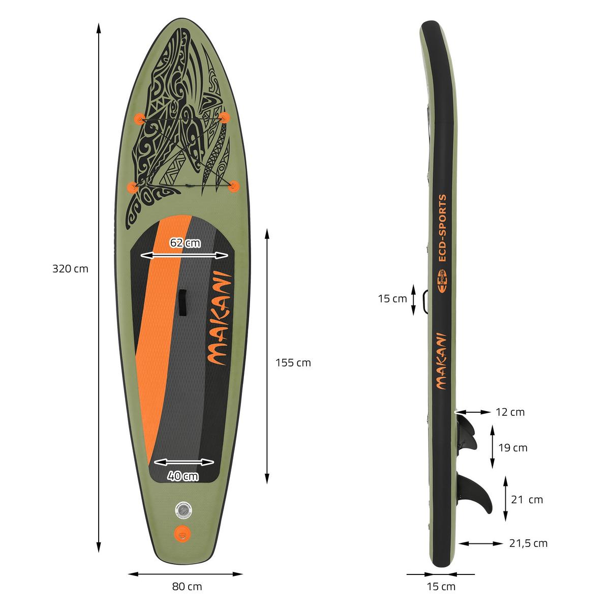 STAND UP PADDLE BOARD Makani Olive - Olivgrün, Kunststoff (320/80/15cm) - ECD-Germany