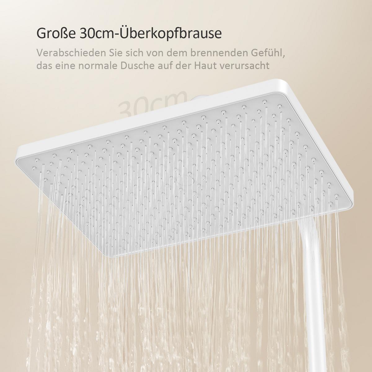 ÜBERKOPFBRAUSESET mit Thermostat höhenverstellbar Weiß 112,7/46 cm - Weiß, Metall (36/118/48.7cm) - EMKE