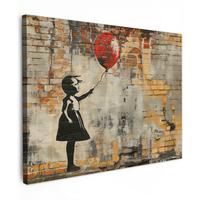 LEINWANDBILD Graffiti - Banksy - Mädchen - Straßenkunst Wandbilder 80x60 cm - Sandfarben, Textil (80/60cm) - MuchoWow