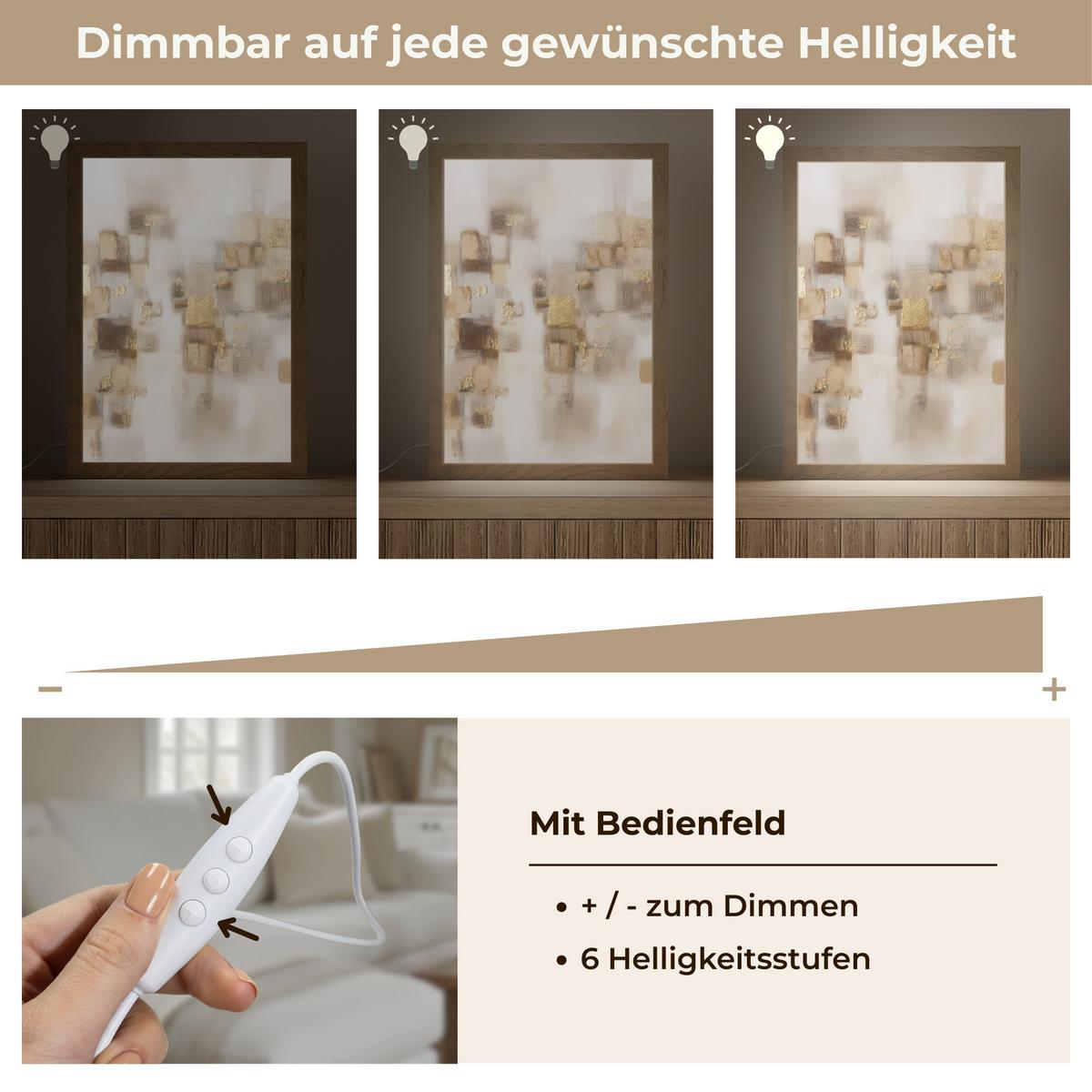 TISCHLEUCHTE Abstrakte Quadrate - Erdtöne - Neblig 20x30 cm - Birnbaumfarben, Holzwerkstoff (8/20/30cm) - OnlyWow