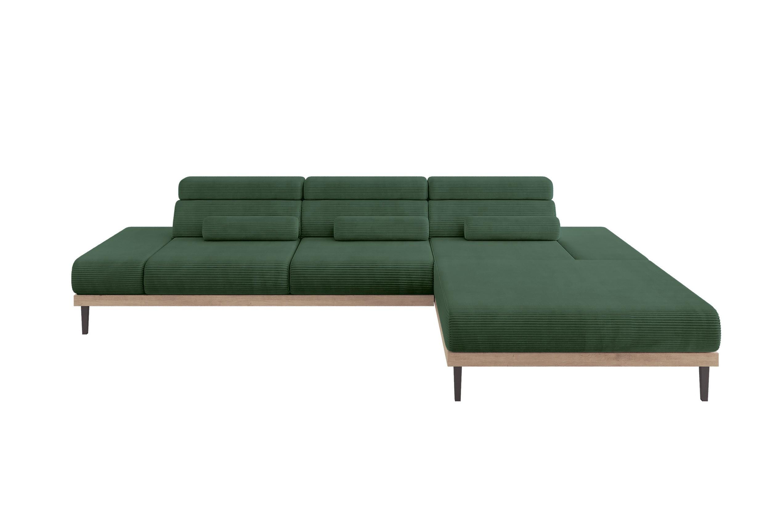 ELEKTRISCHES ECKSOFA Rechts MONA 316x205x85 Grün Cord - Salbeigrün/Grün, Holzwerkstoff/Textil (316/205cm) - ALTDECOR
