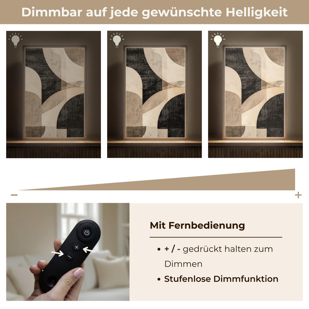 WANDLEUCHTE MIT AKKU Abstrakt - Formen - Modern - Beige 40x60 cm - Grau, Holzwerkstoff (40/60/8cm) - OnlyWow