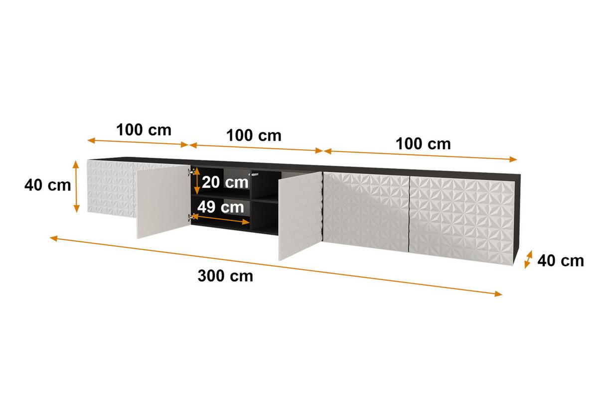 LOWBOARD VIRA-W 3x100x40x40 cm - Schwarz / Weiß - Weiß, Holzwerkstoff (300/40/40cm) - ALTDECOR