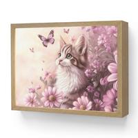 WANDLEUCHTE MIT AKKU Kätzchen - Blumen - Schmetterlinge - Lila 40x30 cm - Altrosa, Holzwerkstoff (40/30/8cm) - OnlyWow