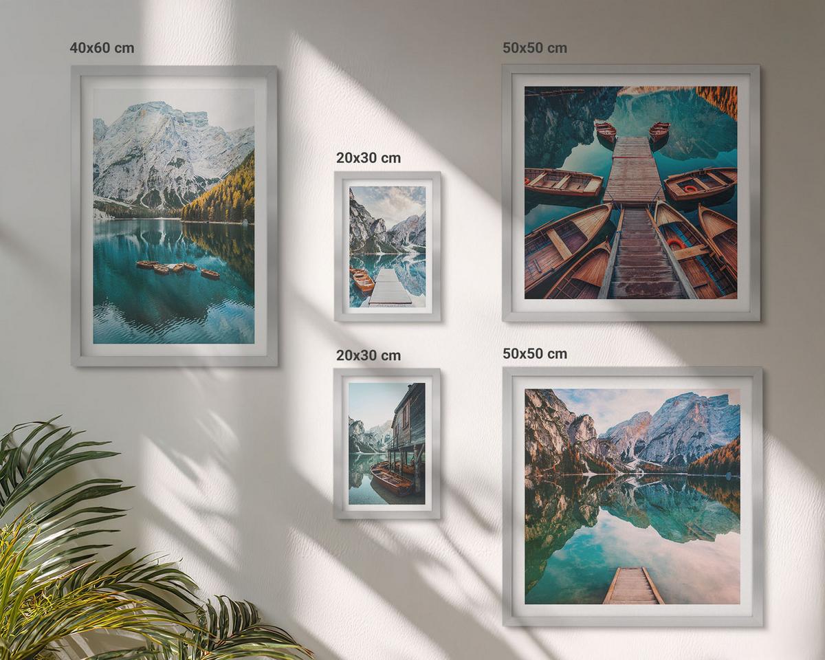 BILDER SET 5er Set - 50x50 cm & 20x30 cm & 40x60 cm Silberner Rahmen - Ansichten von Griechenland, Łódź, Häuser - Silberfarben, Kunststoff (40/60cm) - TULUP