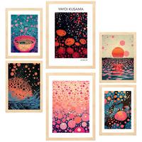 POSTER Set Mit 6 Kusama Welle A3 & A4 Rahmen Aus Hellem Holz - Beige, Papier (29/3cm) - Nacnic