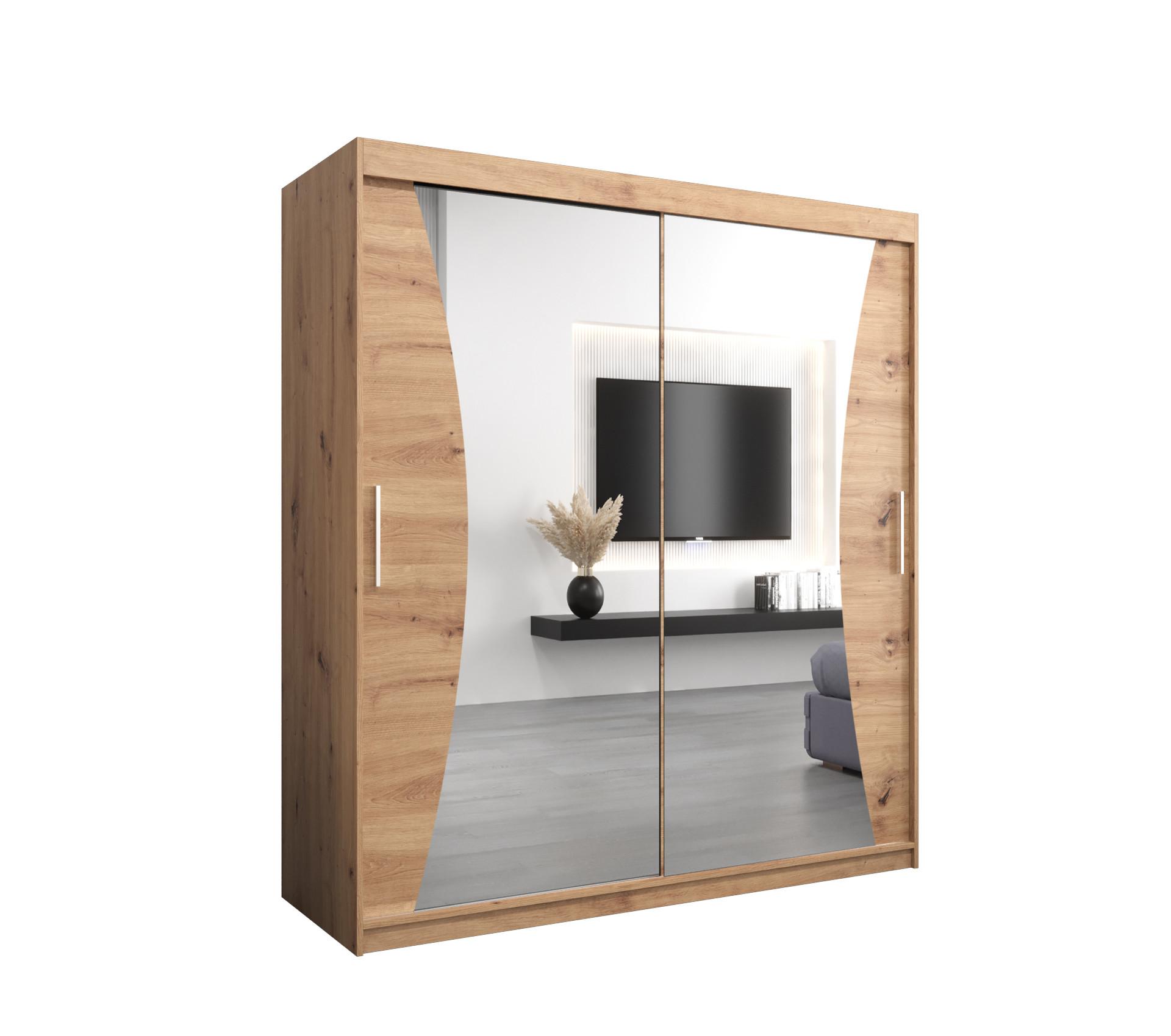 SCHWEBETÜRENSCHRANK 200/180/62 2-türig - Silberfarben/Eiche Artisan, Holz/Kunststoff (180/200/62cm) - MÖBEL KRYSPOL