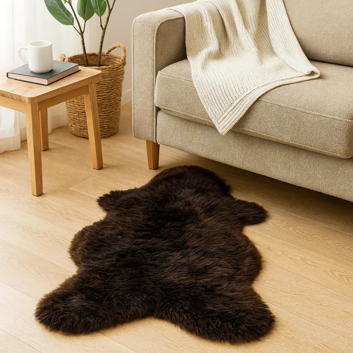 SCHAFFELL Öko Natur – Dunkelbraun, Weiche Wolle ca. 100 cm - Dunkelbraun, Fell (60/100cm) - Provellus