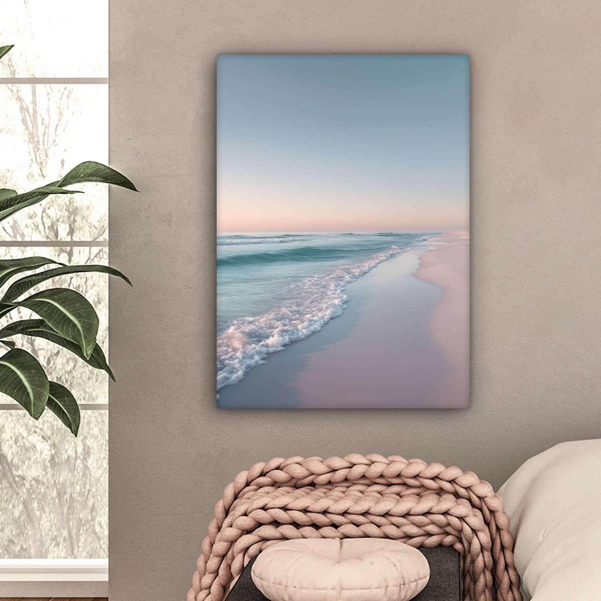 LEINWANDBILD Küstenlinie - Pastell - Wasser Wandbild Wohnzimmer 60x80 cm - Pastellblau, Textil (60/80cm) - MuchoWow