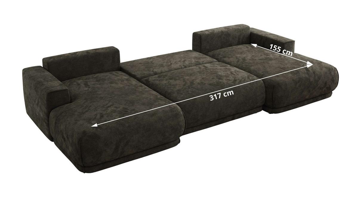 WOHNLANDSCHAFT RINA U Dunkelgrau Schenille glatt - Dunkelgrau/Schwarz, Kunststoff/Textil (360/85/170cm) - MKS