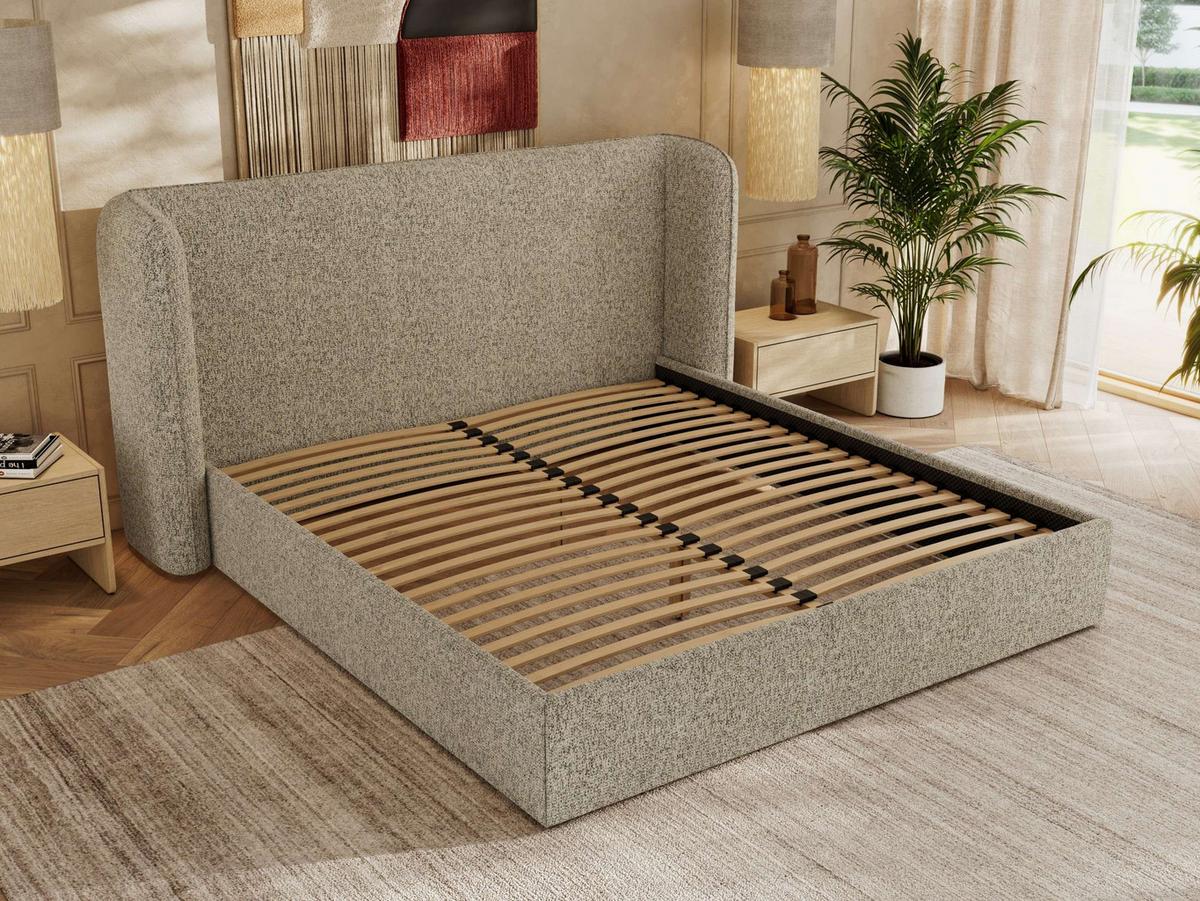POLSTERBETT EMORA CLASSIC 200/200 - Dunkelbeige Strukture - Multipocket-Matratze - Sandfarben, Textil (200/200cm) - MKS