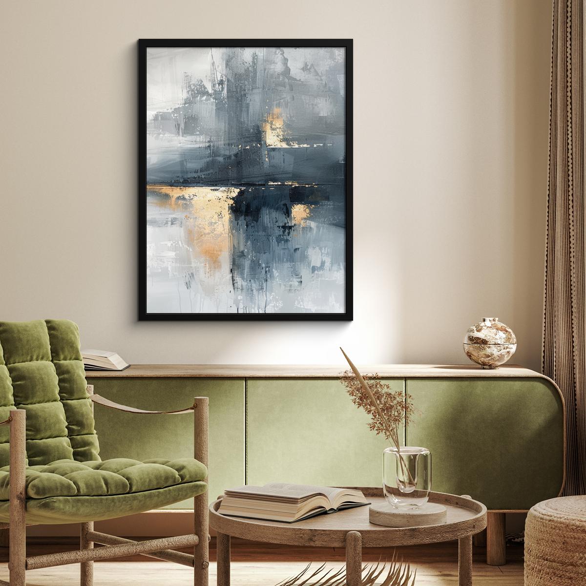 POSTER MIT RAHMEN Kunst - Grau - Gold - Abstrakt Posterleiste 60x80 cm - Dunkelgrau, Papier (60/80cm) - MuchoWow
