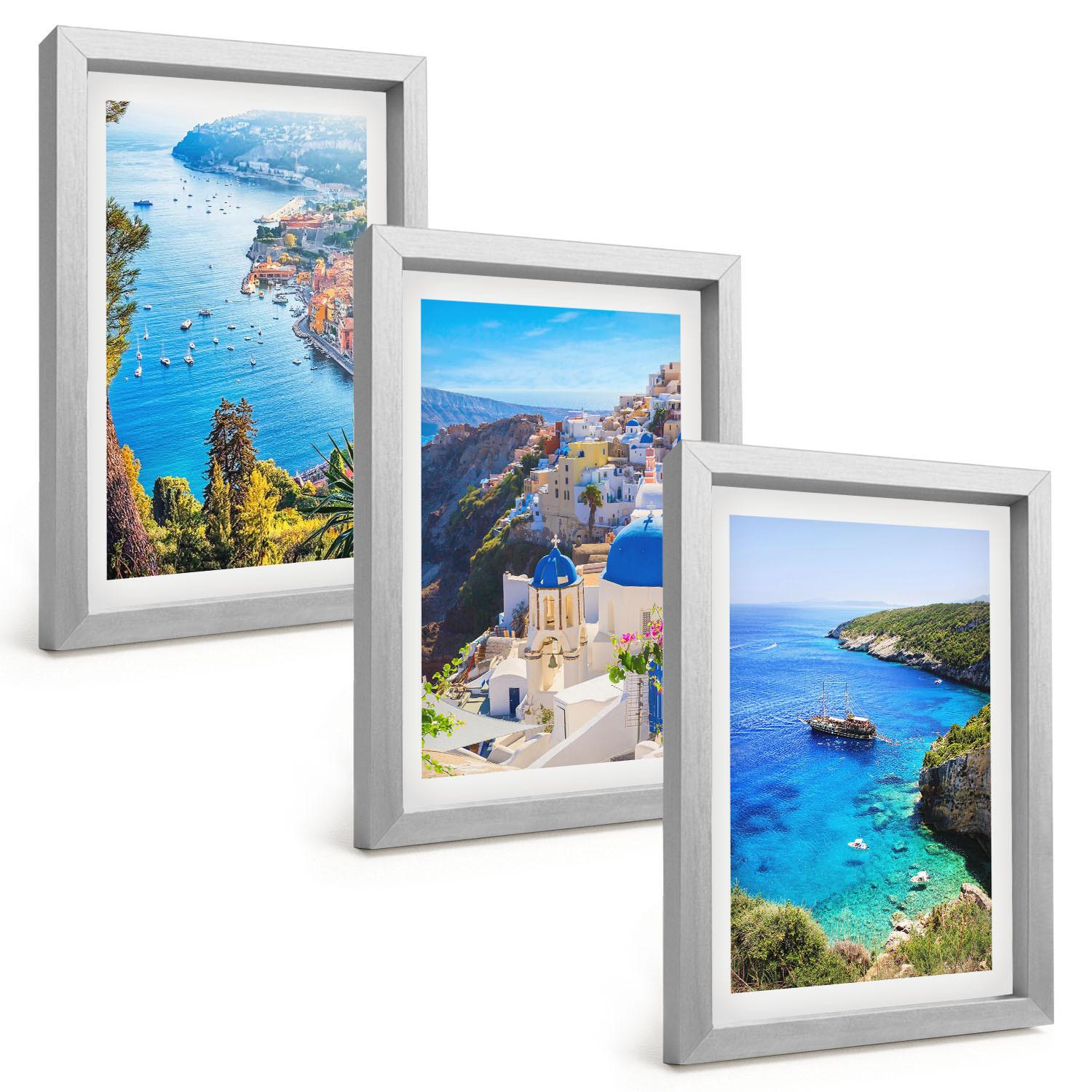 BILDER SET 3er Set - 20x30 cm Silberner Rahmen - Griechische Ansichten von Santorin Oia - Silberfarben, Kunststoff (20/30cm) - TULUP