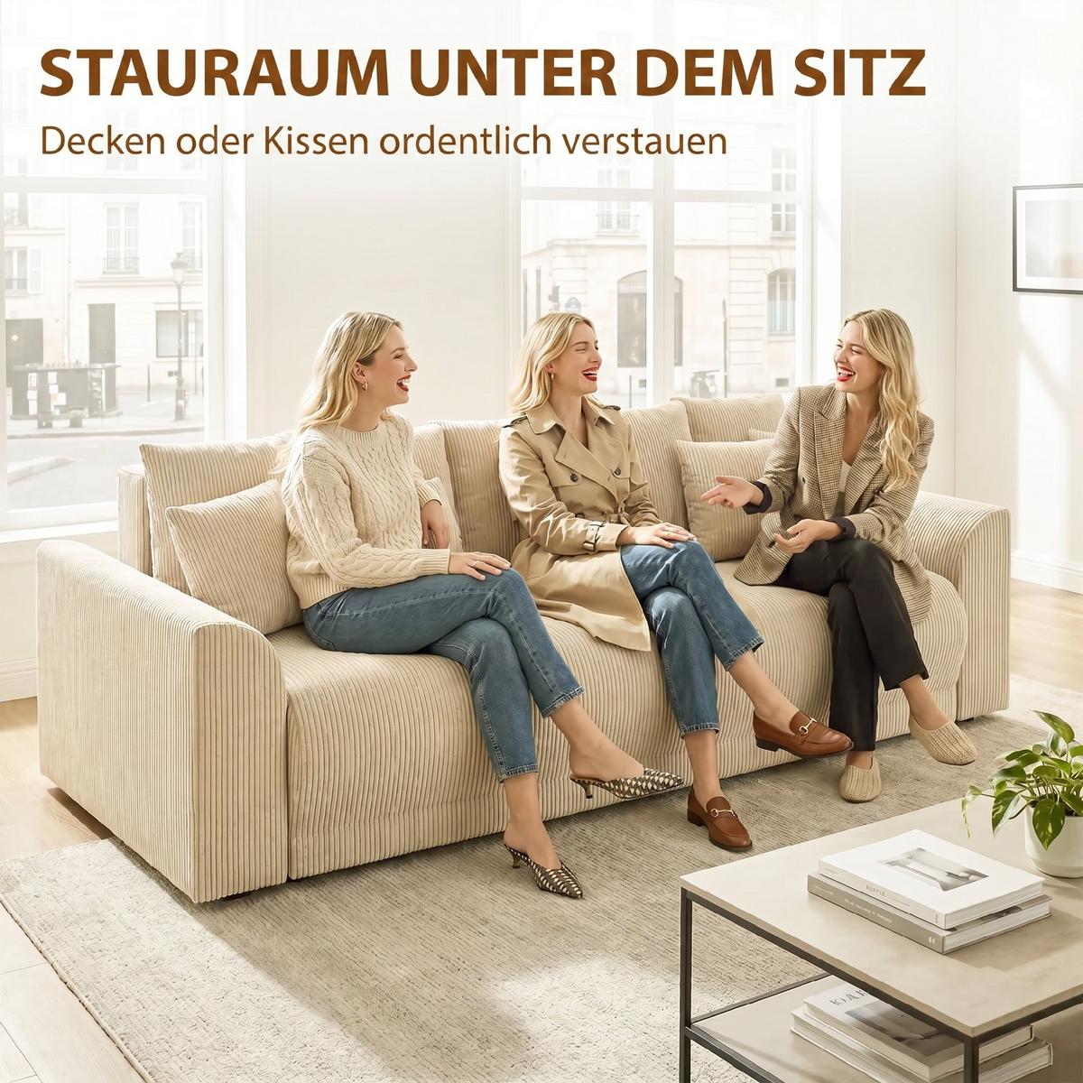 SCHLAFSOFA Cord Beige - Beige, Kunststoff/Textil (95/73/230cm) - HOMCOM