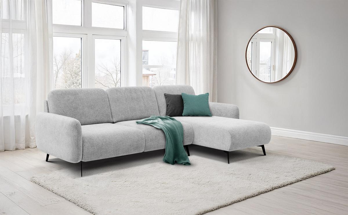 ECKSOFA FEBE 4-Sitzer rechts, hellgrau - Hellgrau/Schwarz, Holz/Textil (264/157cm) - Wozimo