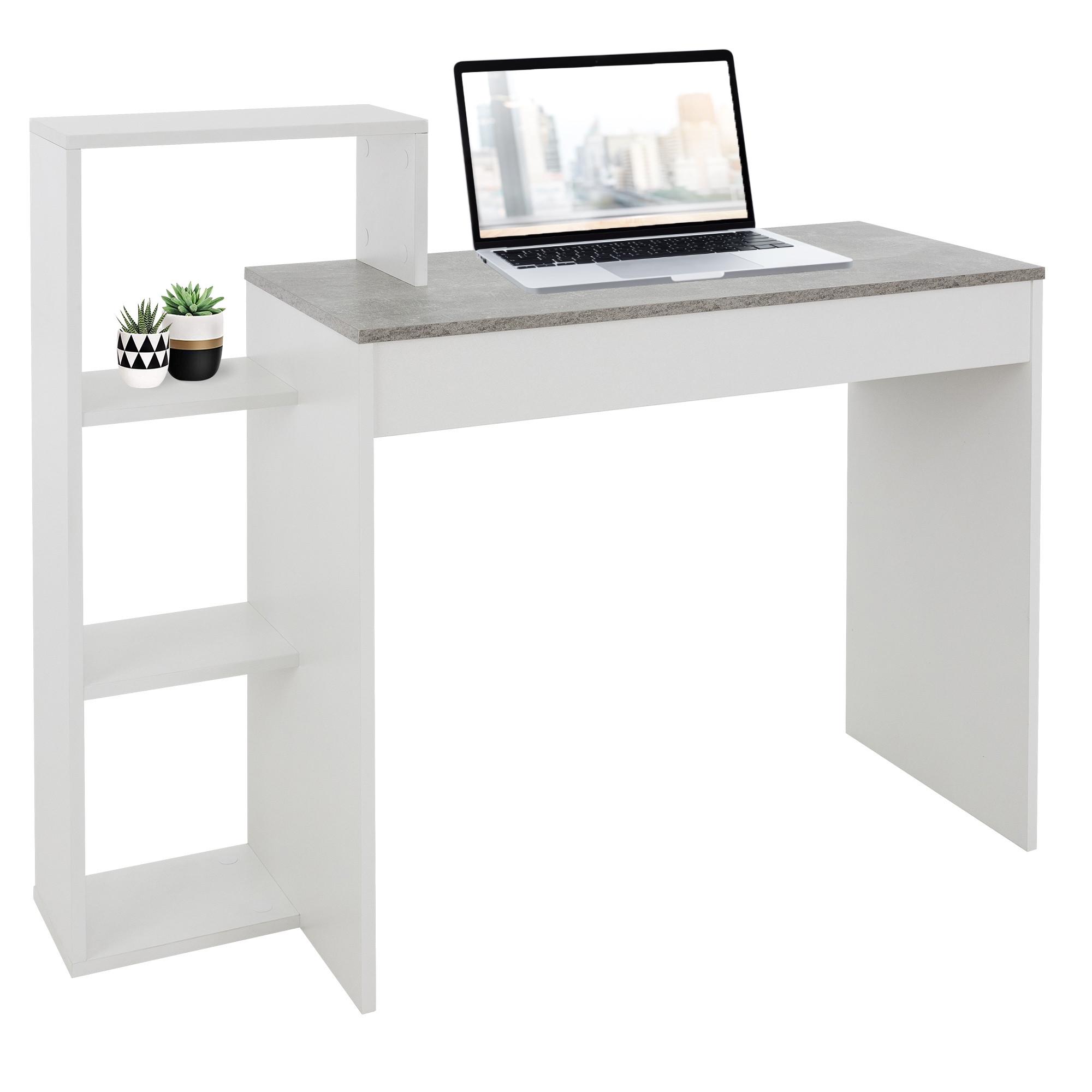 SCHREIBTISCH mit Regal 110x72x40 cm Weiß/Beton-Optik - Grau, Holzwerkstoff (110/40/91cm) - ML-DESIGN