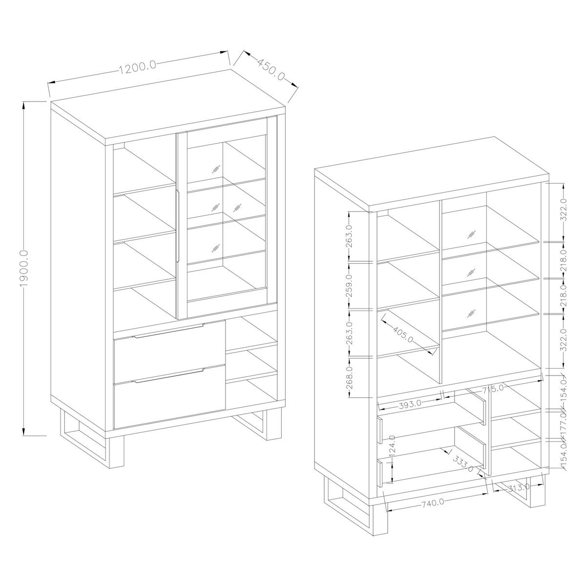 VITRINE in Eiche Wotan, Eiche - Eiche Wotan, Holzwerkstoff (120/190/45cm) - MASSENO