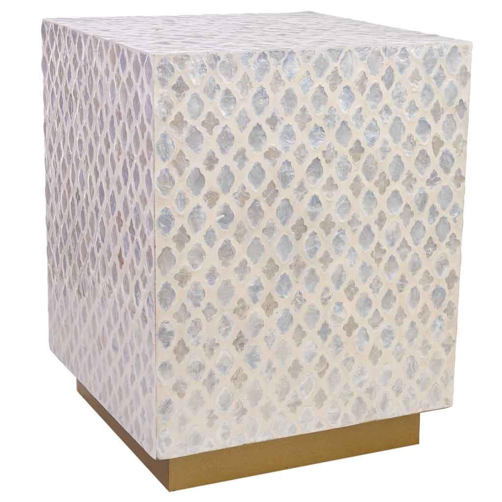 HOCKER aus Holz und Capiz, beige, 35x45cm - Weiß, Holz (35/45/35cm) - Wanderlust