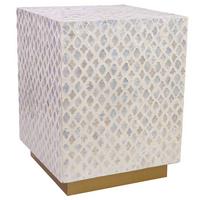 HOCKER aus Holz und Capiz, beige, 35x45cm - Weiß, Holz (35/45/35cm) - Wanderlust