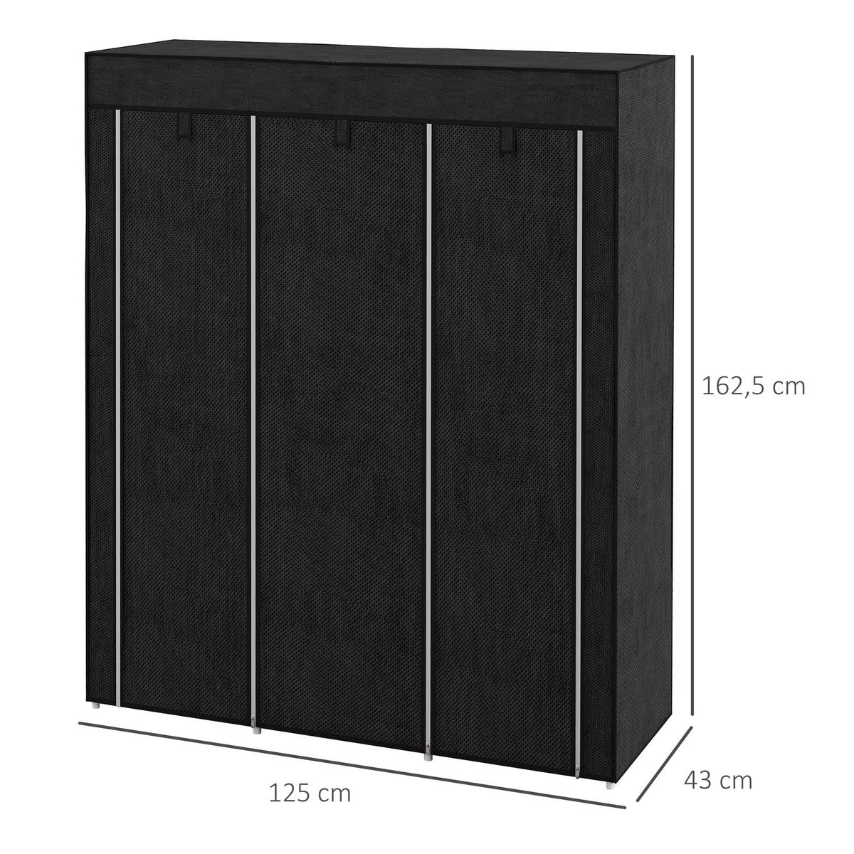STOFFSCHRANK, Faltschrank, Kleiderschrank mit Kleiderstange, 8 Ebenen Schwarz - Schwarz, Metall (43/162.5/125cm) - HOMCOM