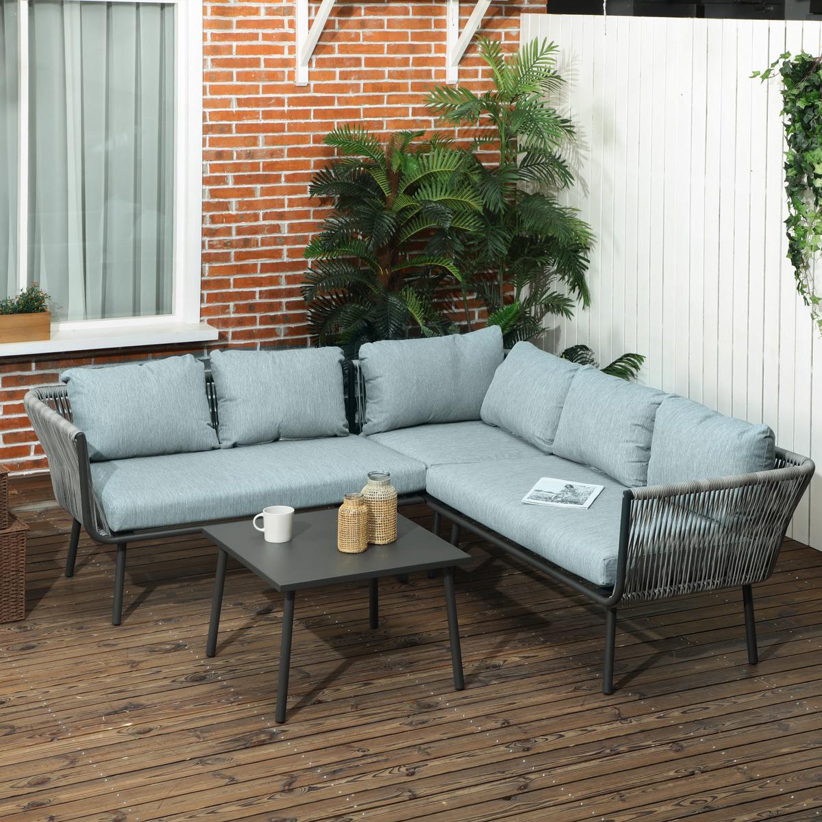 GARTENMÖBEL Set, Aluminium, Grau+Blau - Grau, Metall - Outsunny
