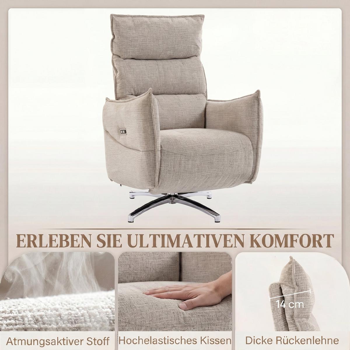 RELAXSESSEL Polyester Beige - Beige/Schwarz, Holzwerkstoff/Textil (76/111/88cm) - HOMCOM
