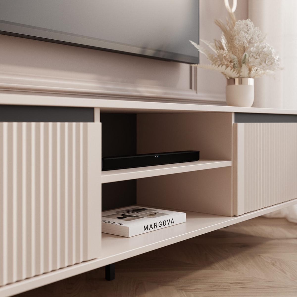 TV-LOWBOARD LIRA stehend, 179 cm Sandbeige - Beige/Schwarz, Holzwerkstoff/Metall (179/50/40cm) - Idohome