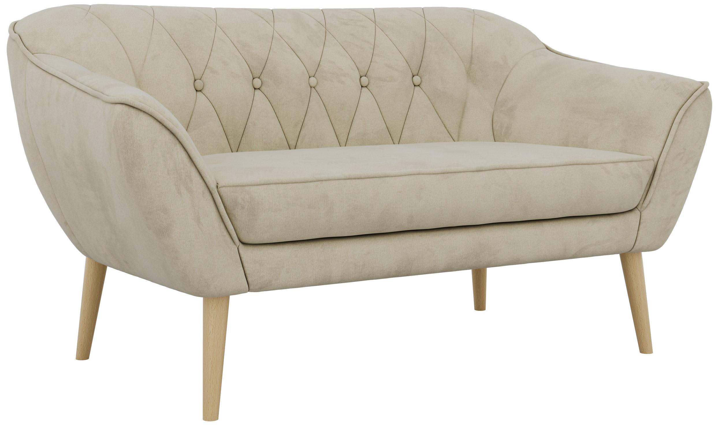 2-SITZER-SOFA PIRS - Beige Velvet - Holzbeine - Beige/Buchefarben, Holzwerkstoff/Textil (140/75/74cm) - MKS