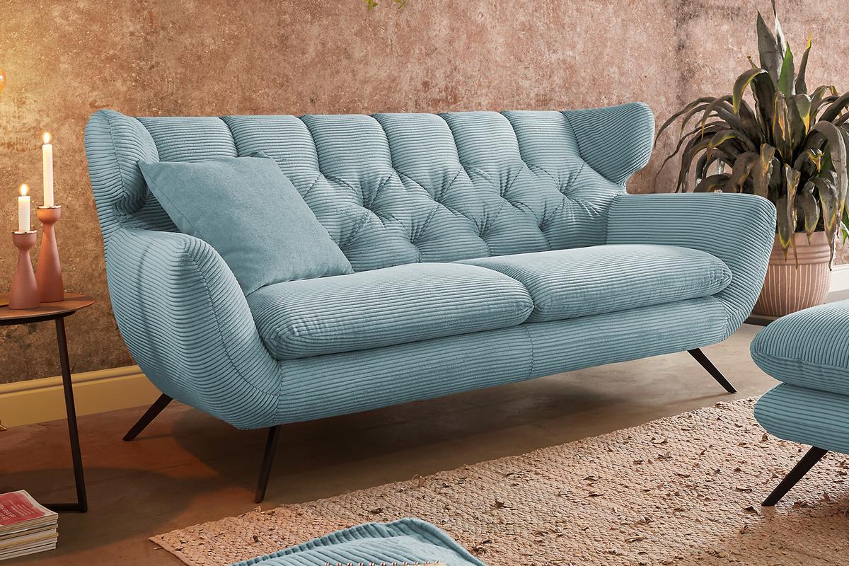 SITZGRUPPE CHARME Hellblau Cord - Hellblau, Textil (200/94/95cm) - KAWOLA