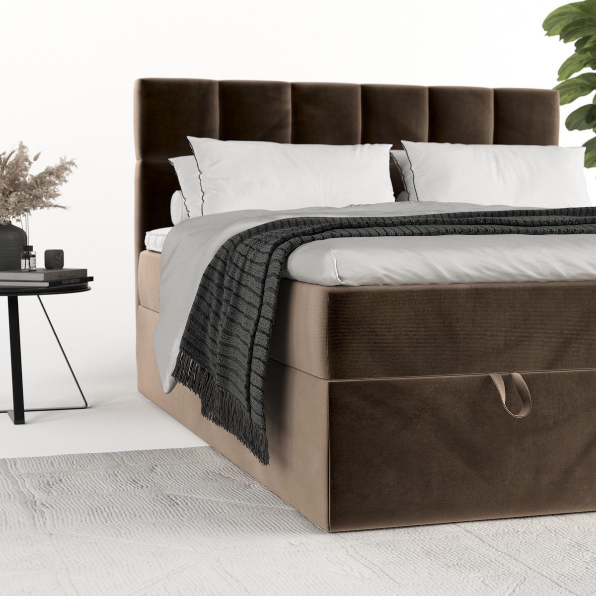 BOXBETT Savio 140/200 cm Braun im Paros Stoff - Schwarz/Braun, Holz/Holzwerkstoff (140/200cm) - AltaBeds