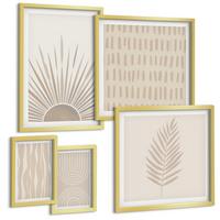 BILDER SET 5er Set - 50x50 cm & 20x30 cm & 40x60 cm Goldrahmen - Beige Pflanzenmuster - Goldfarben, Kunststoff (40/60cm) - TULUP