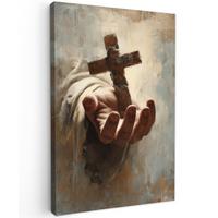LEINWANDBILD Abstrakt - Kreuz - Hand - Christentum Wanddeko Schlafzimmer 60x90 cm - Hellbraun, Textil (60/90cm) - MuchoWow
